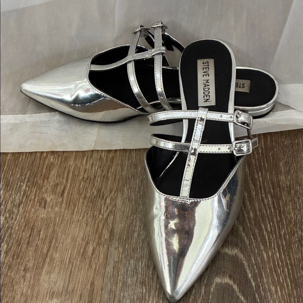 Steve Madden Silver Strappy Pointed Toe Mules